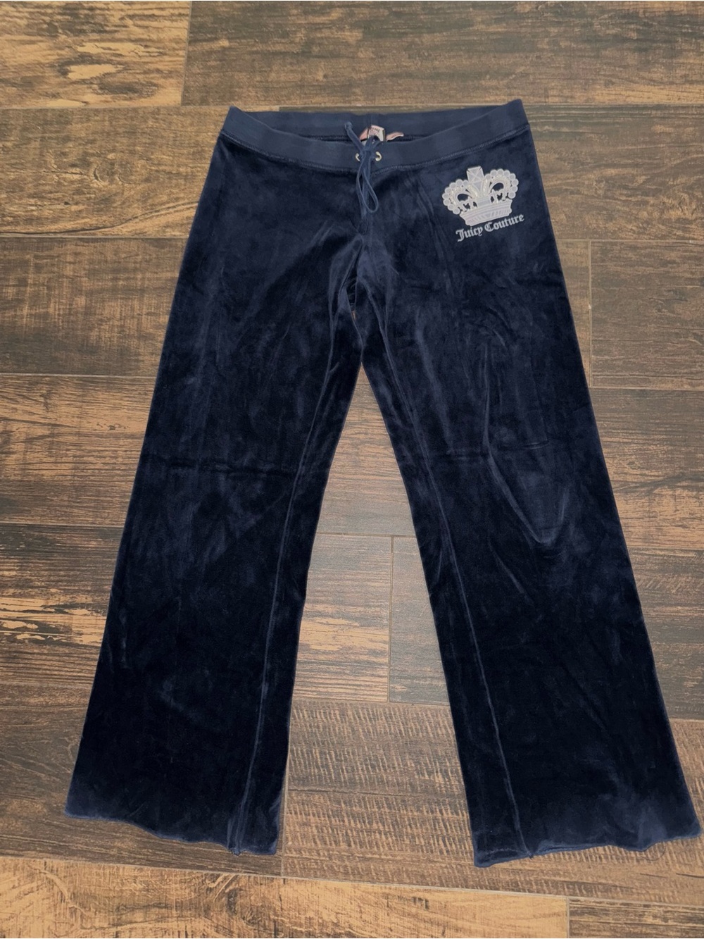 Juicy Couture Dark Navy Velour Wide Leg Pants with Crown Logo